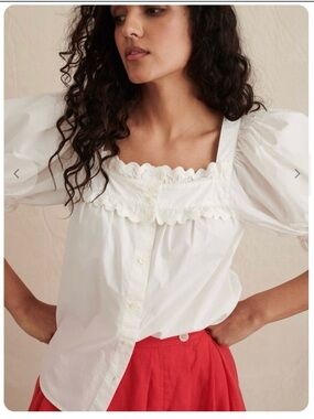 Alex Mill Rick top - White Square-Neck Puff Sleeve Blouse